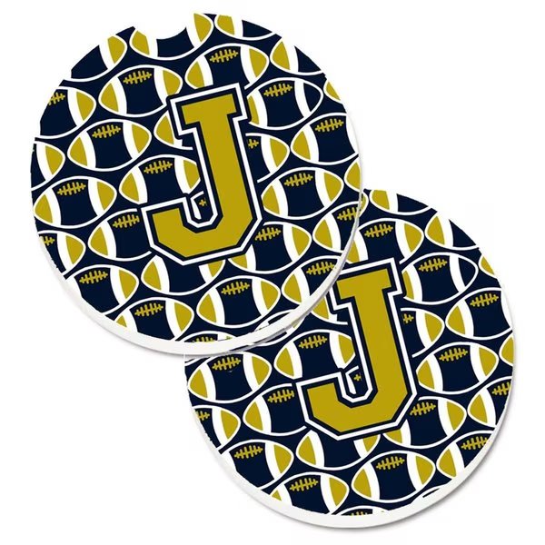Letter J Football Blue and Gold Set of 2 Cup Holder Car Coaster, Carolines Treasures, Mfr#: CJ1074-JCARC